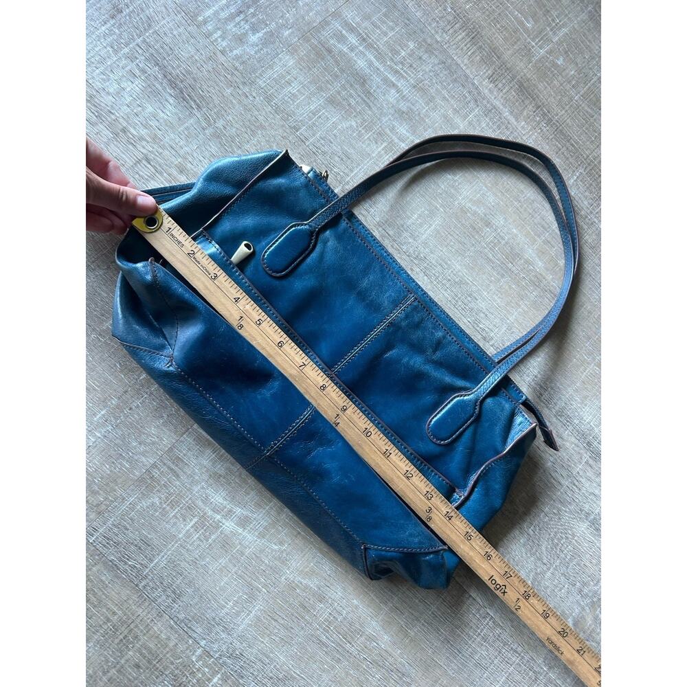 HOBO Leather Shoulder Tote Bag Blue Teal Zip Top Floral Lining Medium + Dust Bag - Picture 15 of 16